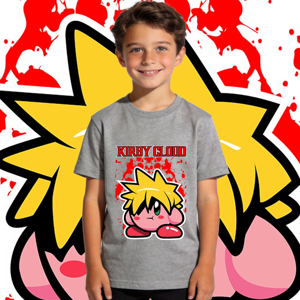 Kids Kirby Cloud Print Cotton T Shirt Boys Girls Casual Summer Top Soft Breathable Childrens Tee