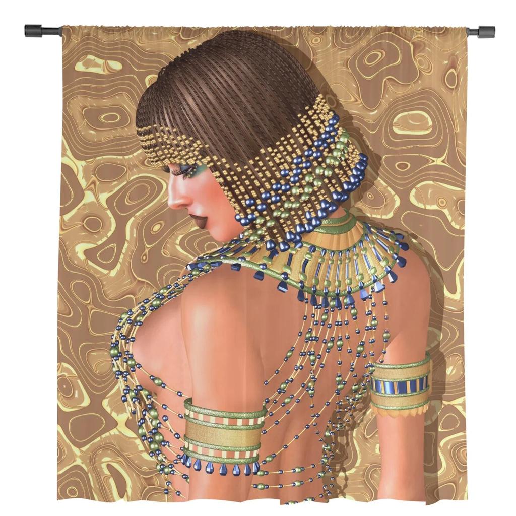Egyptian Woman Golden Beads Fashion Girl Tulle Window Treatment Sheer Curtains for Living Room the Bedroom Curtains Decoration
