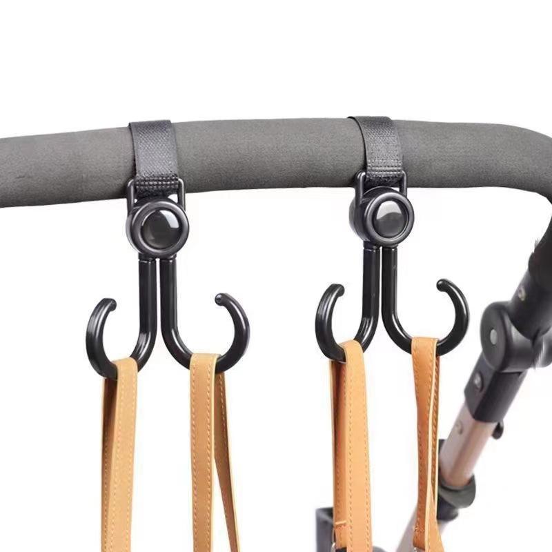 Double Hook Baby Stroller Hanger 360-Degree Rotation Adjustment Cart Hook And Loop Fastener Stroller Accessories 4pcs