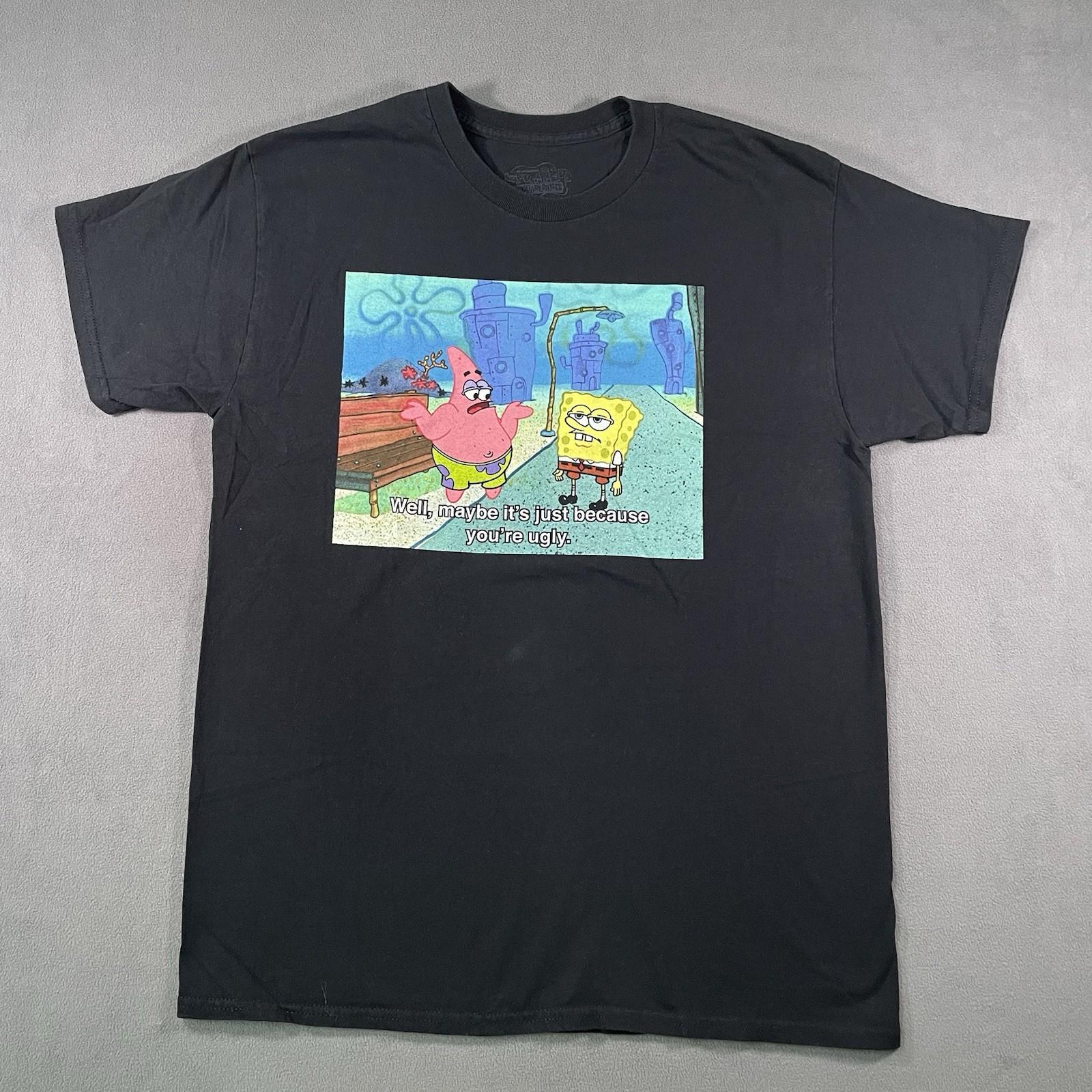 SpongeBob SquarePants Men’s T- Large Black Graphic Meme Scene Tee Unisex T-Shirt XL