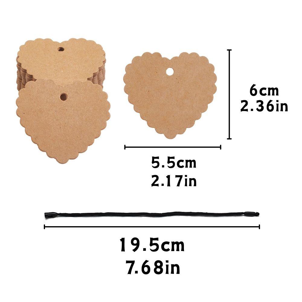 200pcs Paper Brown Heart Label & Beige Polyester Lanyard DIY Jewelry Clothing Size Price Display Gift Packaging Tag YMY