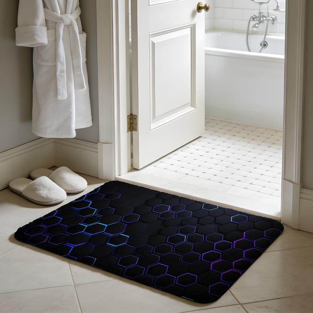 Abstract Hexagon Pattern Floor Mat Soft Flannel Absorbent Mat Non-Slip Rug Home Bedroom Bathroom