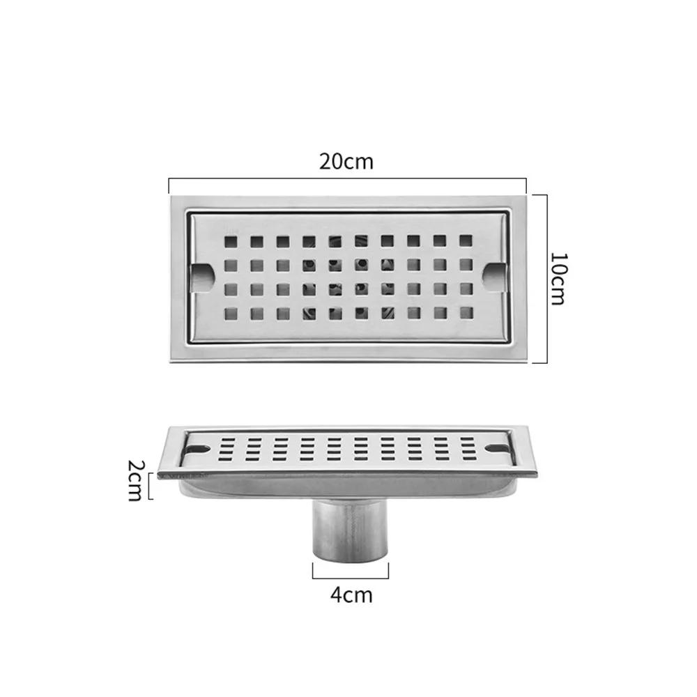 

With Strainer Cover Shower Floor Drain Rectangle Shape Stainless Steel Bathroom Sink Strainer Anti-odor Removable Drain Filter