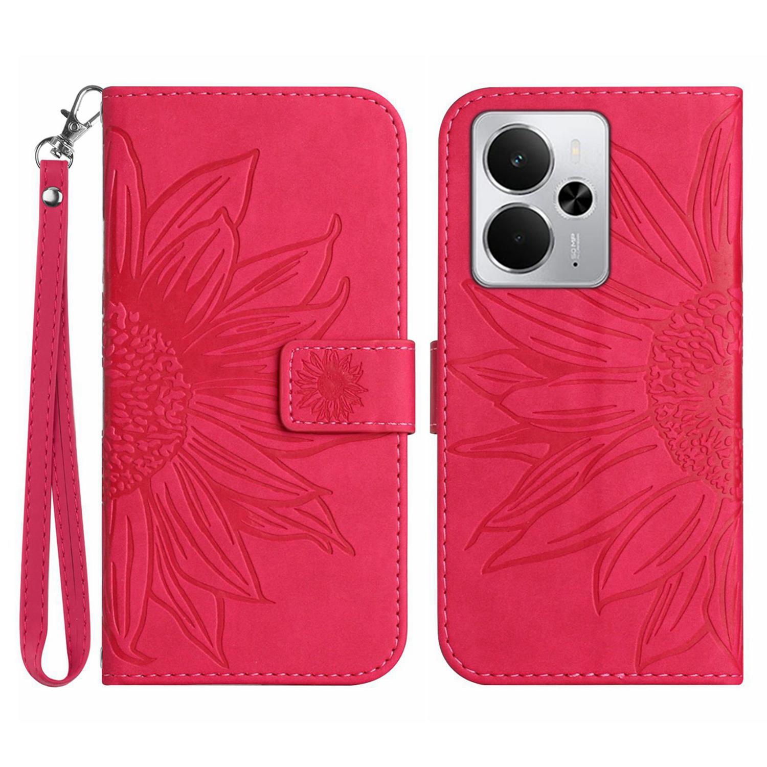 

For Realme 14 5G/P3 5G Case Sunflower Imprint Leather Wallet Phone Cover with Wrist Strap Rose