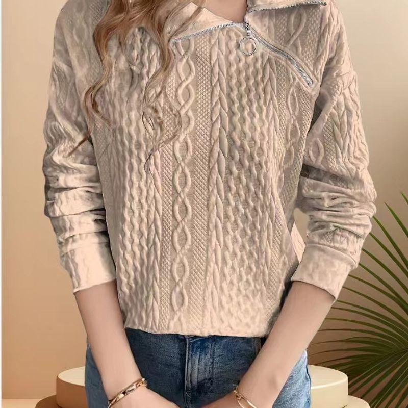 

2025 Sweatshirt Zipper Casual Lapel Long Sleeved Pullover Khaki M