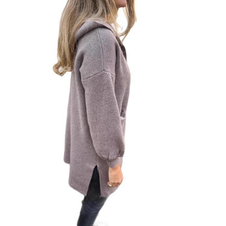 Veste à capuche en mélange de laine pour femme Manteau d'hiver décontracté Couleur unie Veste à poches Mode Automne Hiver pour l'Europe l'Amérique