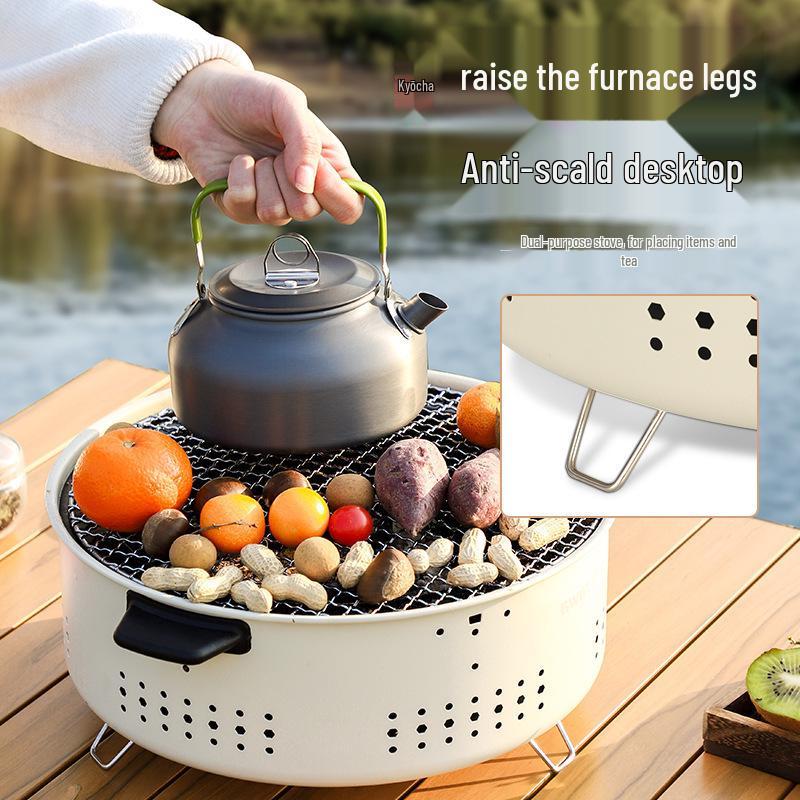Портативный многофункциональный бытовой гриль с плитой для кипячения чая белый