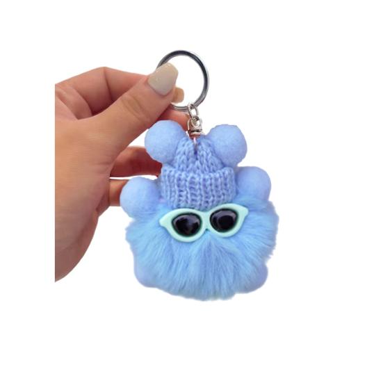 Keychain Cartoon Doll Wearing Hat Glasses Decor Imitation Rabbit Fur Charm Key Chain Keys