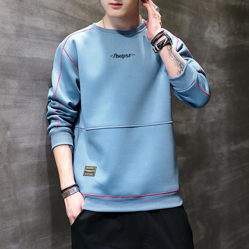 Long Sleeve T-shirt Men Plus Fleece Hoodie Autumn and Winter New Fashion Brand Round Neck Hoodie Casual Men's Clothes