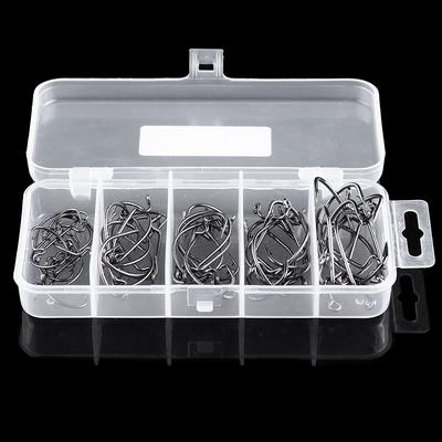 50PCS Box Offset Fishing Hook Crank Worm Jig  High Carbon Steel Fishing Accessories Tools