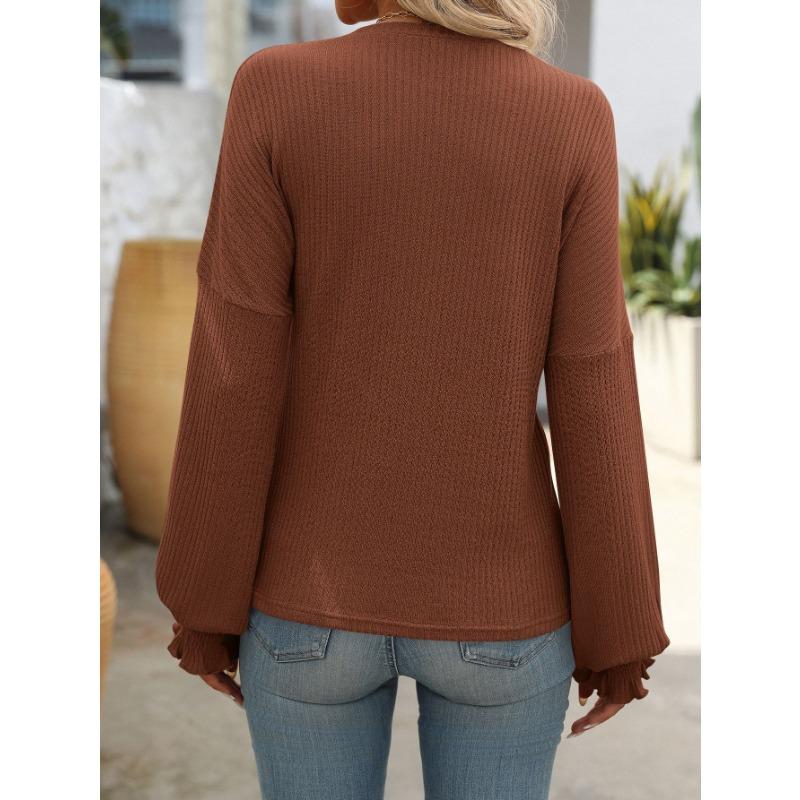 YYFS Camicette e camicie con scollo a maniche lunghe con stampa tinta unita primavera autunno moda casual da donna