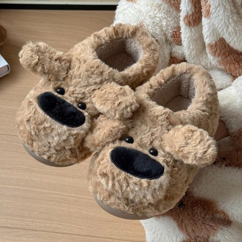 Big nose dog cotton slippers couple winter home wear non-slip thermal bag and hair slippers cartoon
