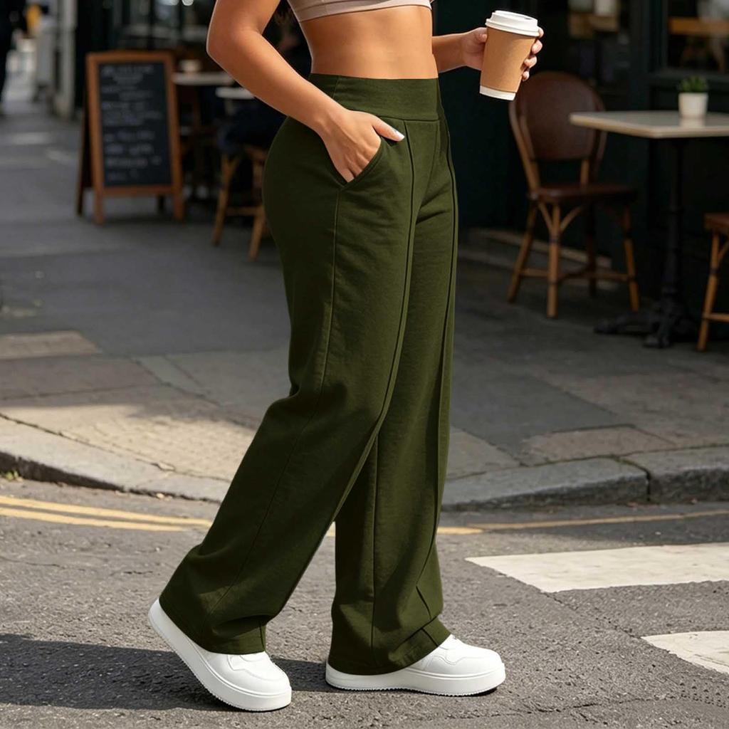 Women's Color Wide Leg Pants with Pockets Casual Loose Fit Straight Leg Trousers for Everyday Wear
