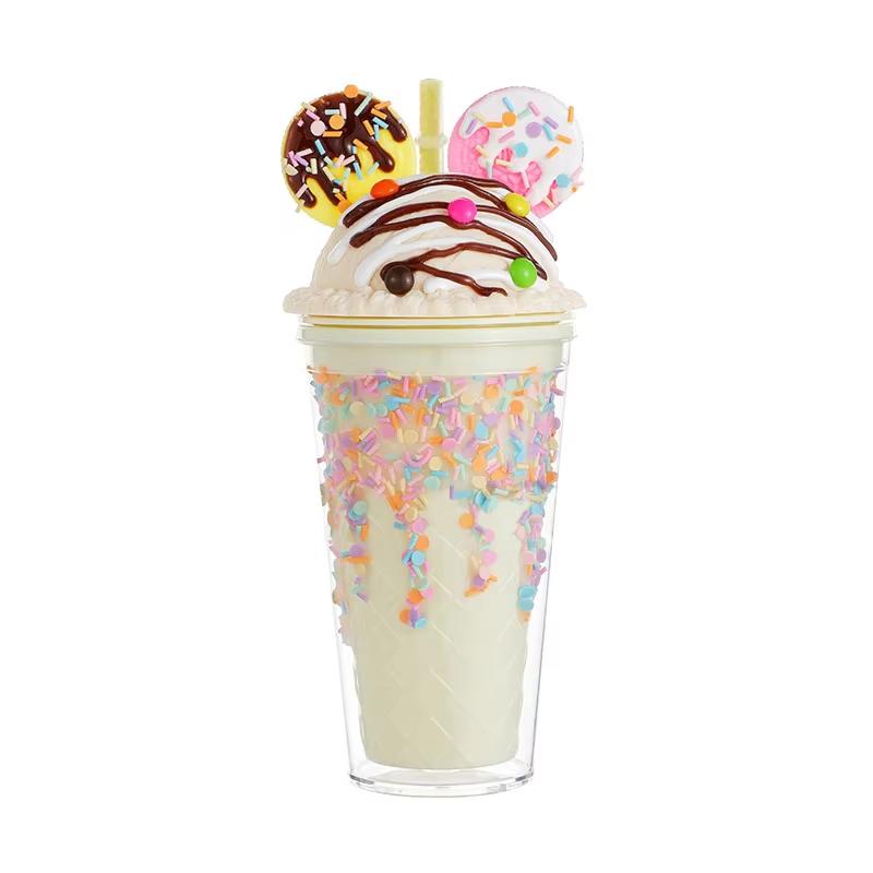450ml Cute Straw Cup Ice Cream Lids for Stanley Tumbler Reusable Plastic Cups Summer Drinkware Cold Brew Girl Water Bottle Gift
