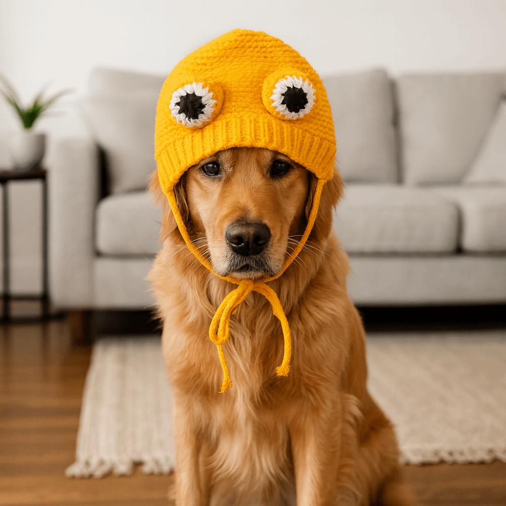Ciepła Czapka Dziana dla Psa Regulowana Ręcznie Robiona Nauszniki dla Psa Ochrona przed Hałasem Czaszka Kreskówkowa Kostium Szczeniaka Czapka Sezon Zimowy