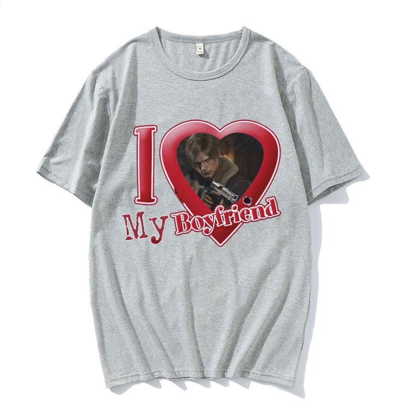 Limitierte Auflage Leon S. Kennedy "Ich liebe meinen Freund" Herrenmuster 2025 Bedruckte Reine Baumwolle Harajuku Modetrend Kurzarm