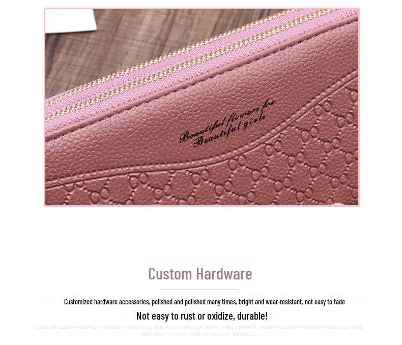 Carteira longa feminina com zíper duplo - estilo europeu e americano, grande capacidade, clutch de camada dupla