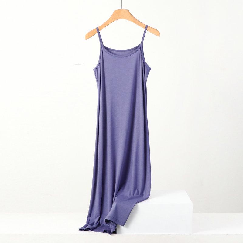 Plus Size Slimming Modal Cotton Spaghetti Strap Sleep Dress - Solid Color
