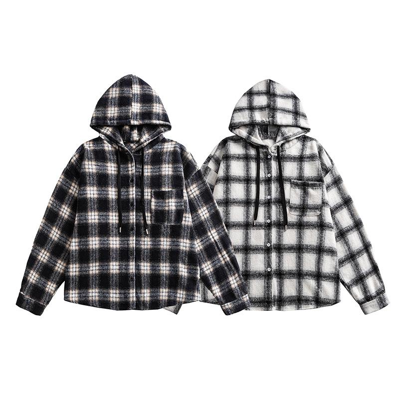 New Men's Hooded Plaid Shirt Loose Jacket for Men and Women Versatile Plaid Jacket for Men and Women