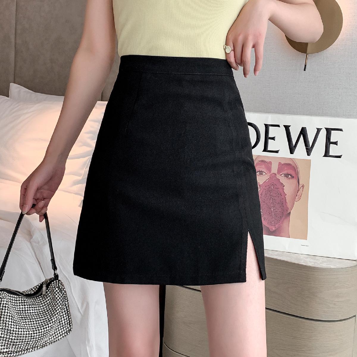 

Summer High-Waisted A-Line Slit Pencil Skirt - Slimming, Versatile, Hip-Hugging Design XL чёрный