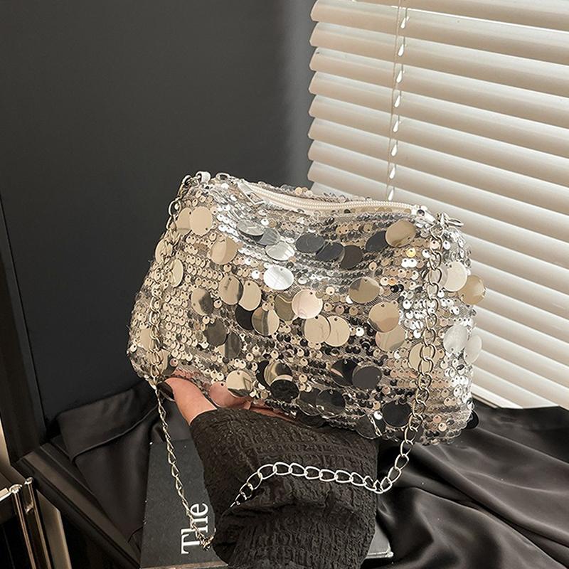Sequin Evening Party Shoulder Bags For Women Lightweight Portable Ladies Chain Crossbody Bag Solid Color Casual Female Handbag