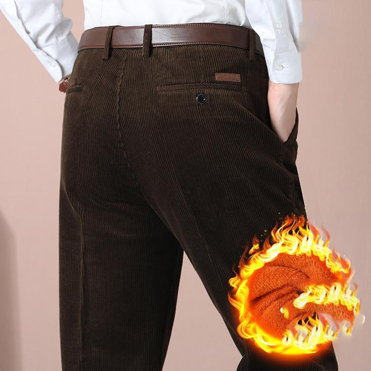 Corduroy Men Trousers Straight Thick Warm Autumn Winter Men Pants High Waist Men's Pants