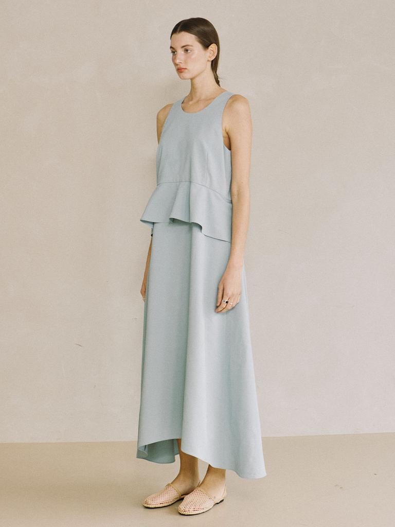 PADO SEOUL Women'S Peplum Long Dress Mint Blue