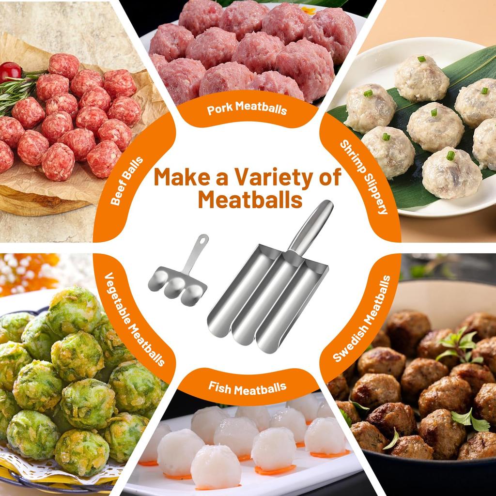 3 Link Meatball Maker Stainless Steel Meatball Mold A Meatball Scoop for Easy Homemade Salad Balls Perfect for Family Cooking