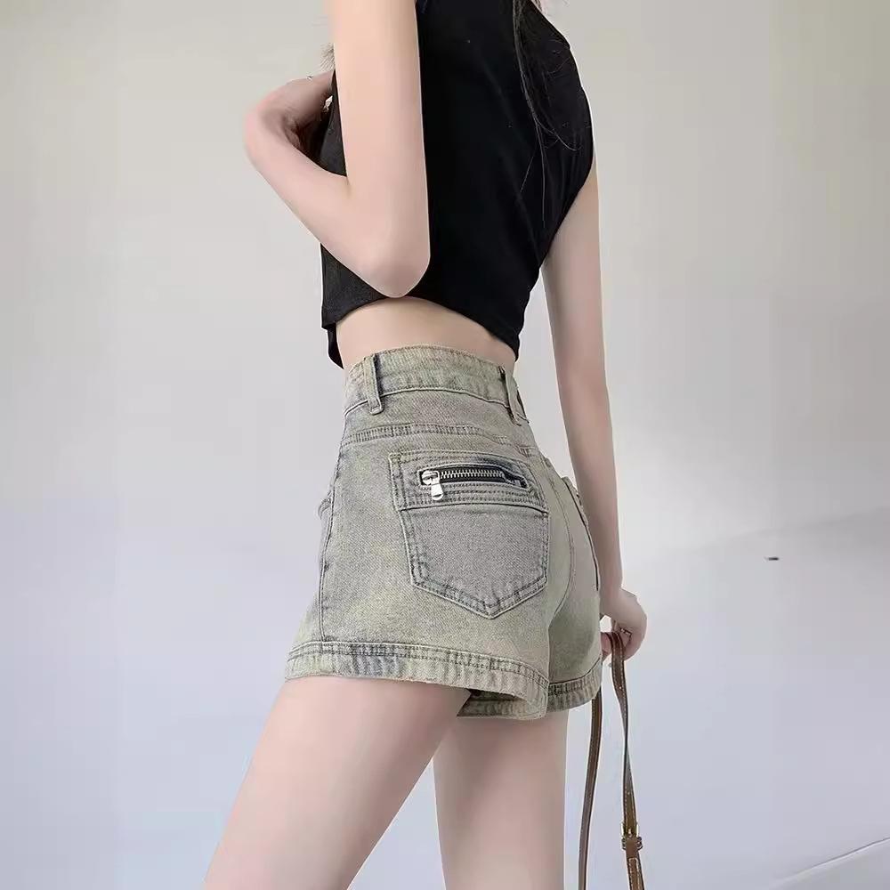 

Ретро американские джинсовые шорты для женщин на лето новые с высокой талией А-силуэта женские шорты с широкими штанинами M