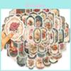 Retro Floral Mirror Stickers 50pcs Waterproof Diy Decorations For Guitar Notebook And Luggage Adhesive And Stylish