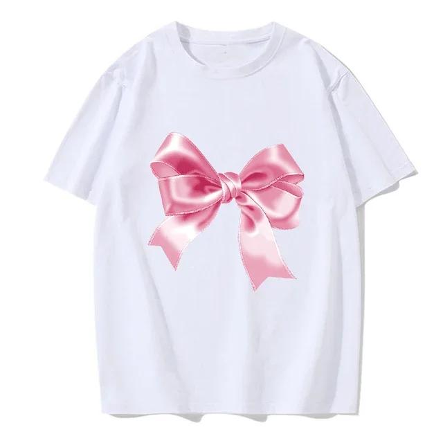 Original Summer Couple Short-sleeved Silver Bow Printed Round Neck Fashionable Casual T-shirt Summer Couple Wear