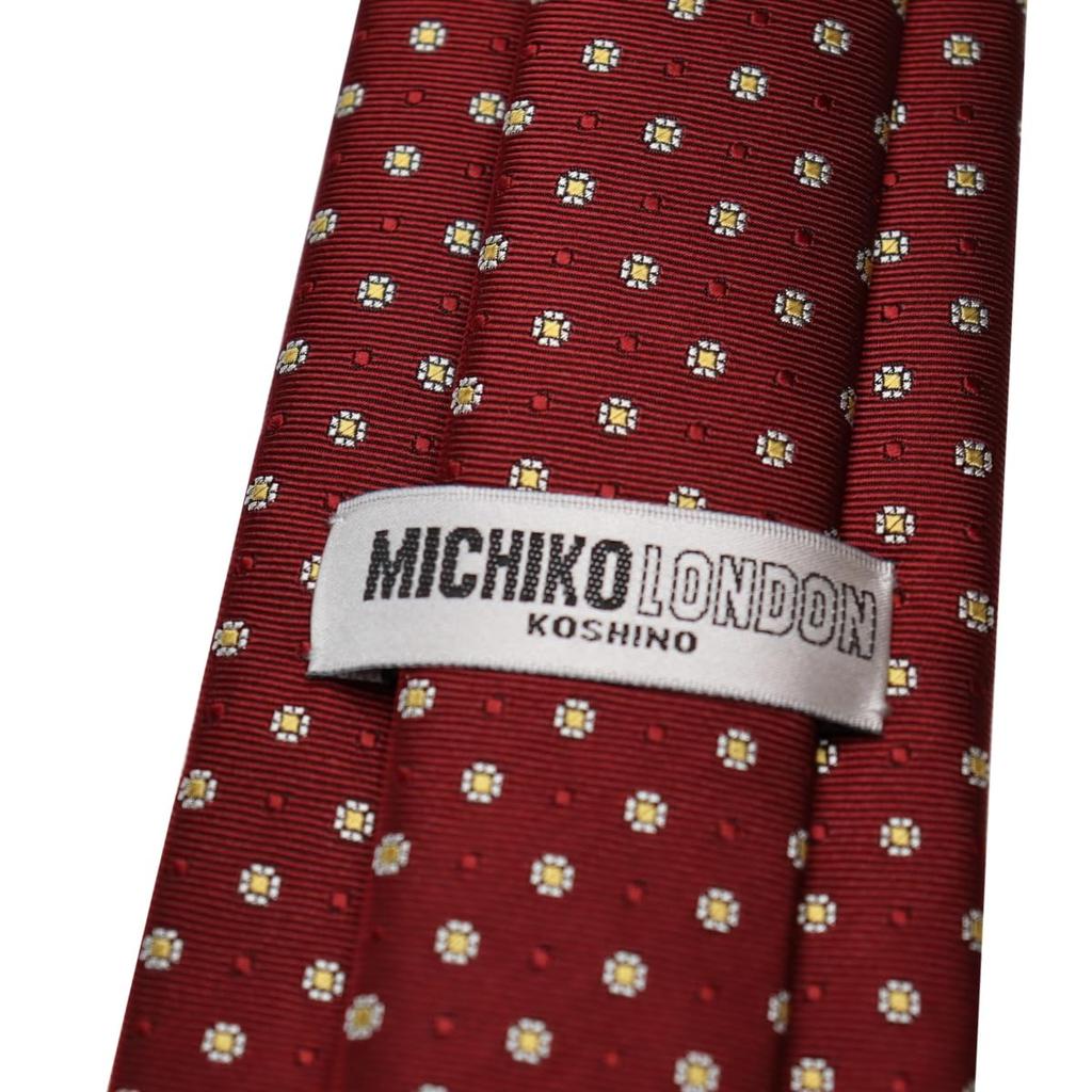 [Michiko London] Bonded Fabric with Lining for Added Volume. Made In Japan. KOSHINO Brand Tie. Small Pattern. 100% Silk. Unisex. MKJ-023 (Wine)