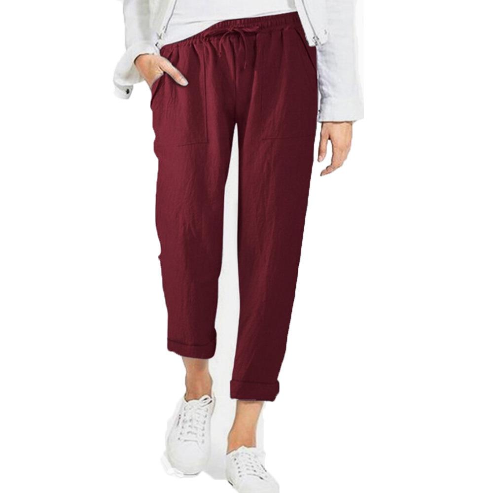Women's 2024 Drawstring High Waist Pocket Loose Cotton Linen Casual Pants - In Stock