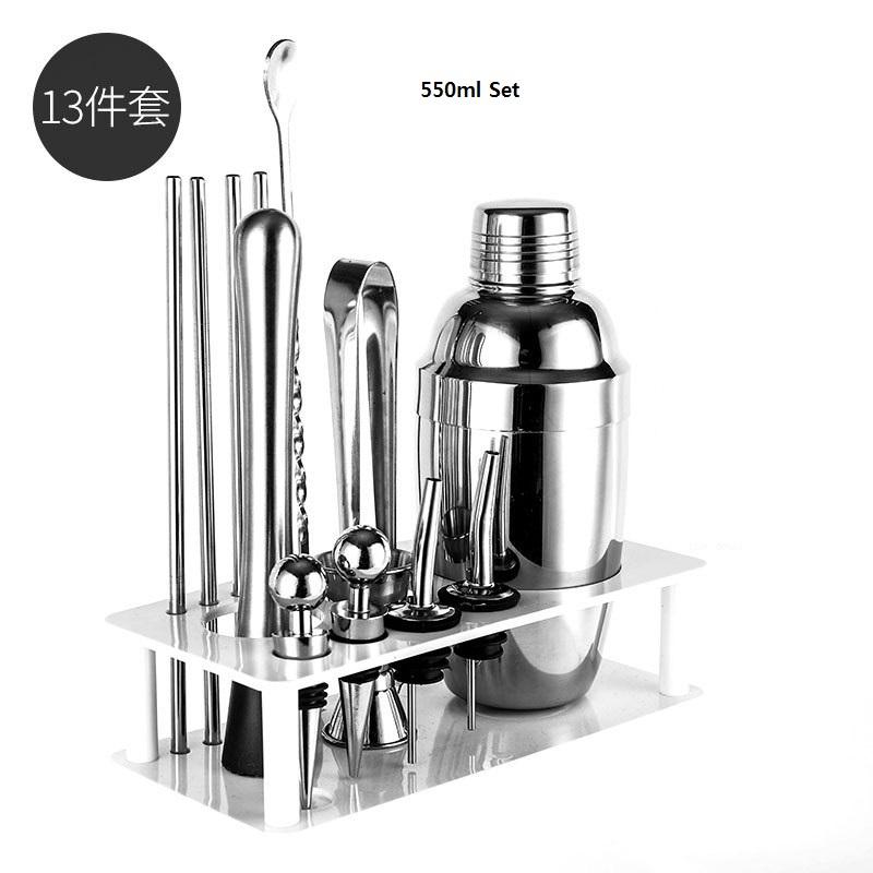 Stainless Steel Cocktail Shaker Set Bartender Kit Plastic Rack