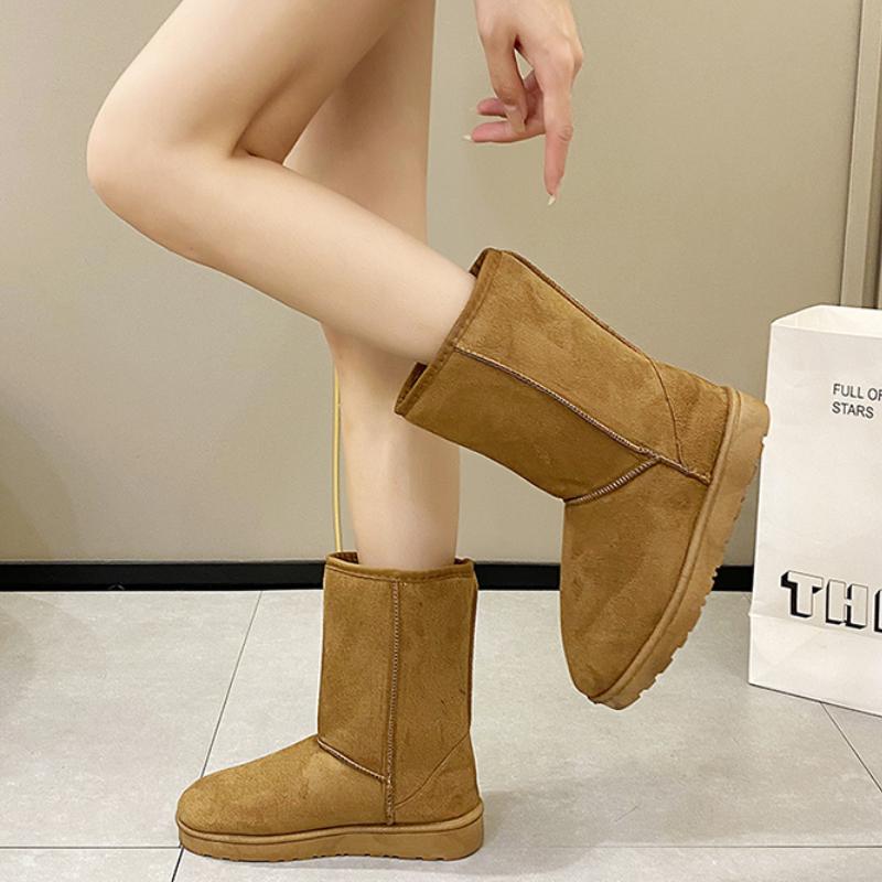 Casual and Comfortable Winter Round-toe Thick-soled Solid Color Velvet Warm and Able Mid-calf Snow Boots