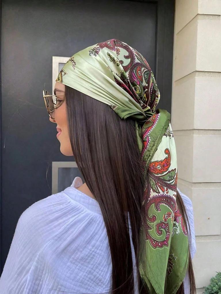 90*90cm Hijab Scarves Women Cashew Print Satin Female Luxury Brand Square Shawls Head Ladies Bandanna Foulard Muffler Girl