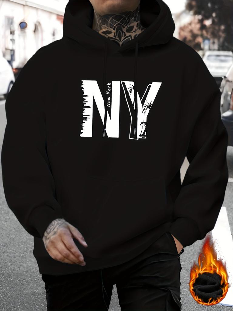 unisex New York Personalized Letter Print Casual Sweatshirt Fashion Drawstring Hoodie Autumn Winter Top Comfortable Versatile Long Sleeve Hooded Sweat