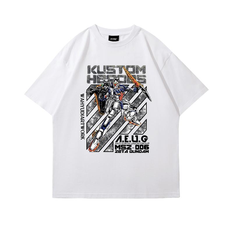 Gundam Shortsleeved Printed Tshirt 2025 Summer Male Tide Brand Cartoon Printing Pure Cotton Loose Youth Round Neck Tshirt