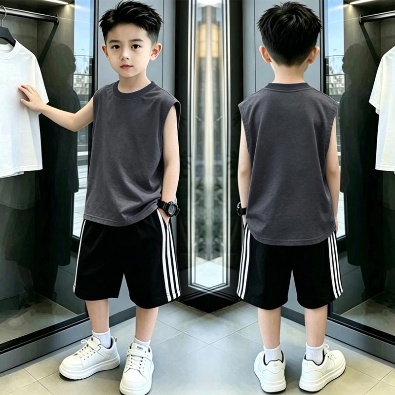 Cool & Handsome Sleeveless Vest Set for Boys, Summer New Arrivals, Sizes 6-12, Two-Piece