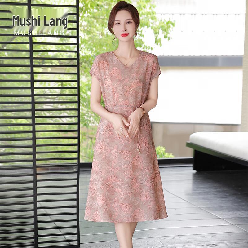 MUSHILANG New Chinese Style Floral Chiffon Dress 2XL