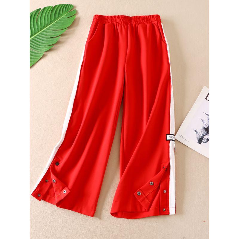 

A577 Боковые полосы Свободные Девять очков Высокая талия Свободные брюки Red All yards