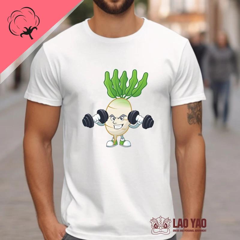 Cute Carrot Weightlifting Streetwear 100 Cotton Funny T Shirts Short Sleeved Y2k Clothing Kpop Tops Harajuku Men Tees