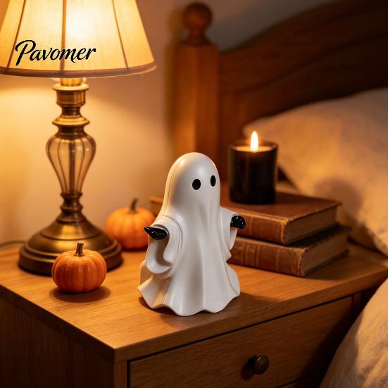 Small Halloween Table Ornament Cute White Ghost Resin Figurine, Miniature Figurine Decoration, Matte Tabletop Centerpiece Finish Statue for Home Shelf