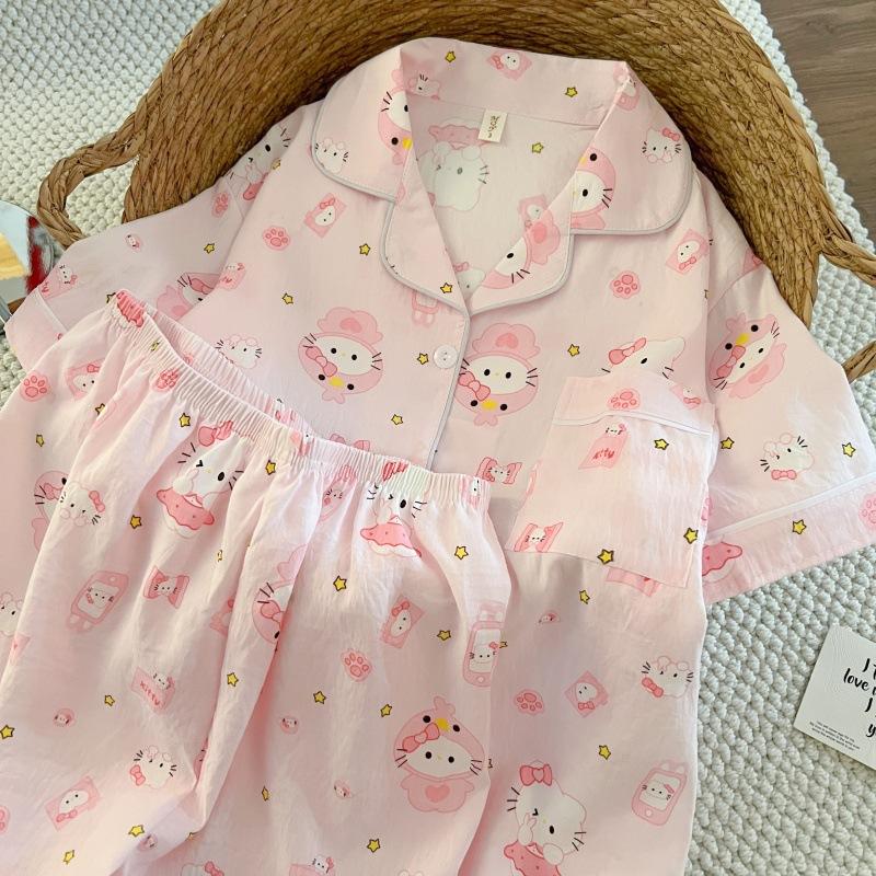 Summer new pajamas women's short-sleeved shorts thin cloud cotton cartoon cute large size Korean version loungewear