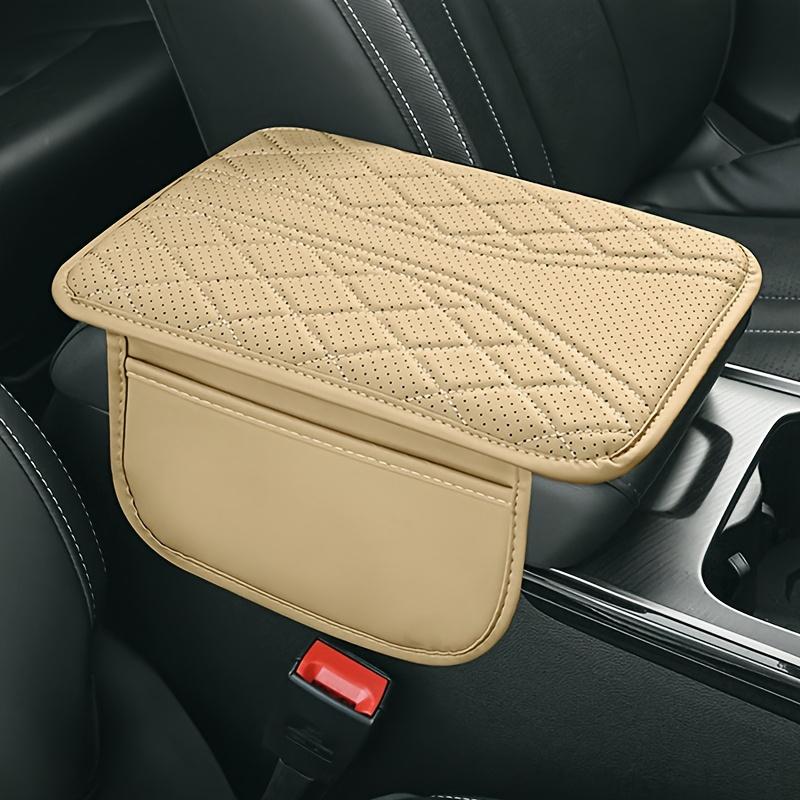 1pc PU Leather Car Armrest Pad with Side Storage Bag, Durable Vehicle Interior Accessory