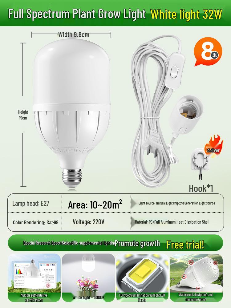Full Spectrum LED Grow Light Bulb for Indoor Plants, E27 Base, Sunlight Imitation.