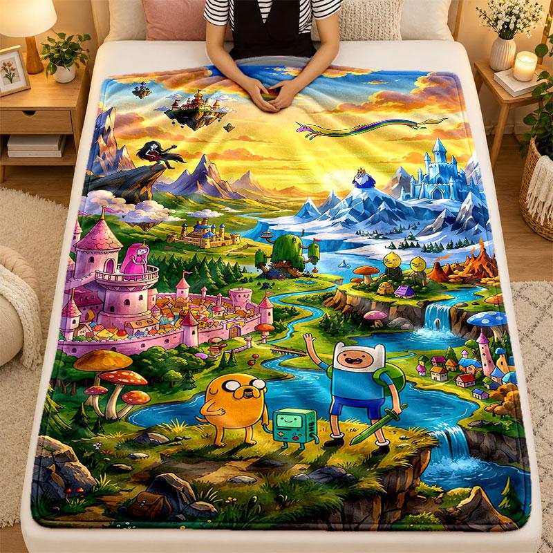 Flannel BlanketAdventure Time Cartoon Warm Soft Throw Blanket for Indoor Sofa Bed Living Room Use