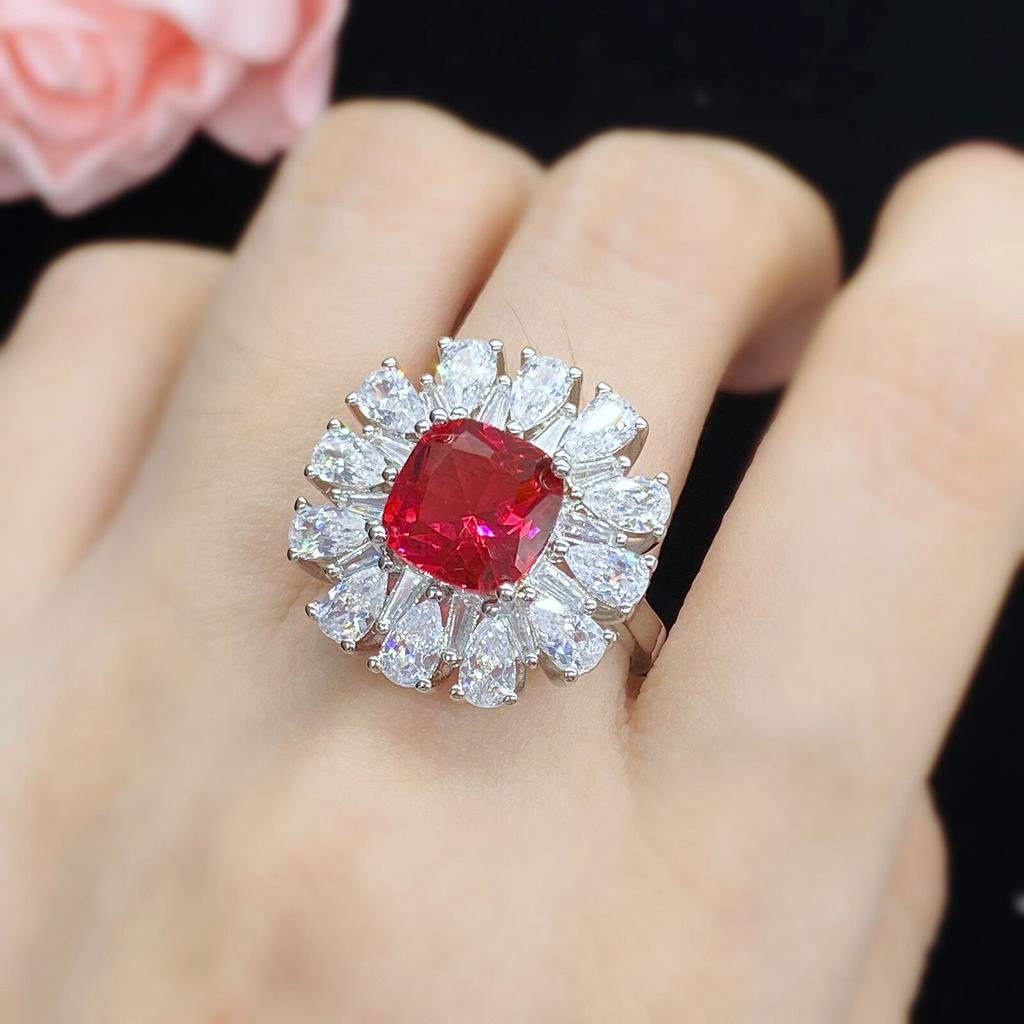 925 Sterling Silver Square Ruby Gemstone Wedding Engagement Vintage Ring For Women Anniversary Gift Fine Jewelry
