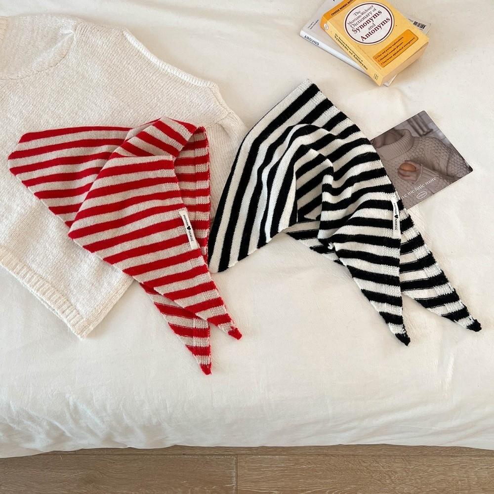 Solid Color Knitted Triangle Scarf Striped Cross Neckerchief Sweet Cross Scarves Autumn Winter