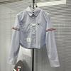 TB High Version Classic Red White and Blue Webbing College Style Casual Versatile Women's Long-sleeved Short Shirt